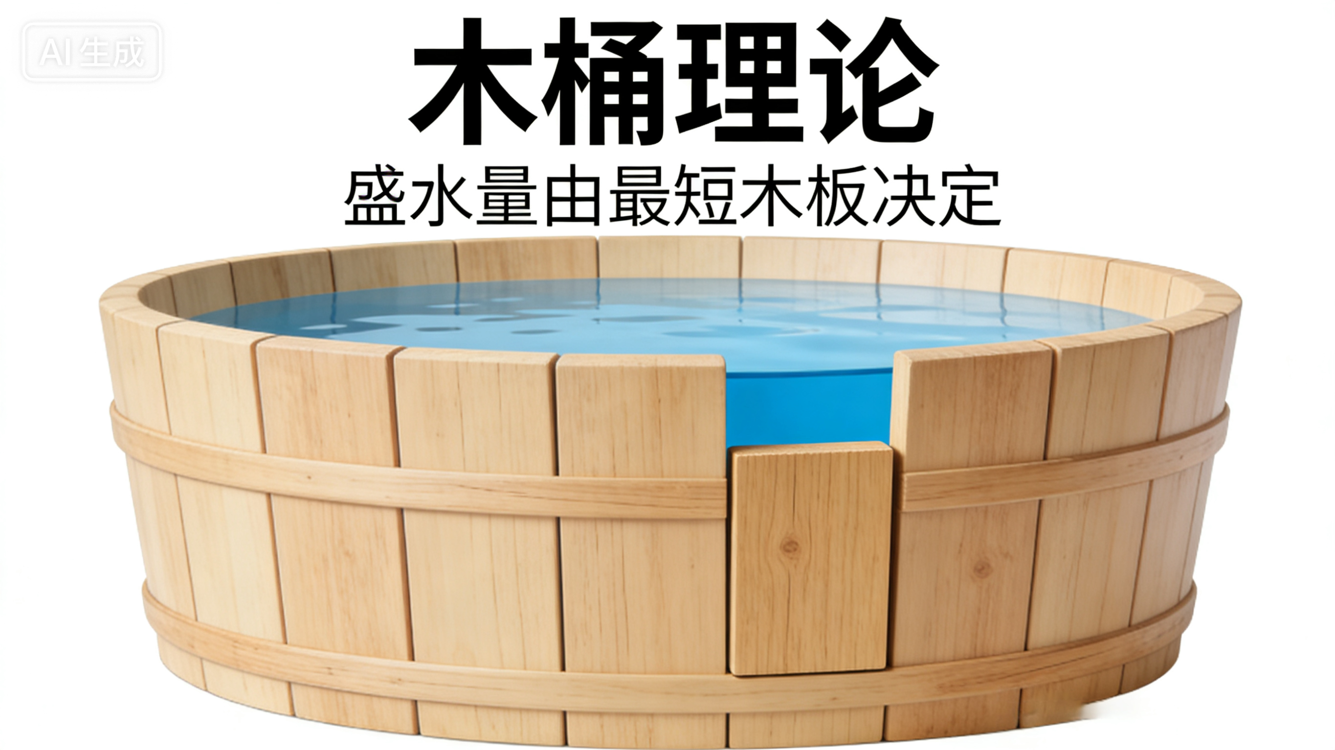 人生哲理 传统的木桶理论认为，一只木桶能装多少水，取决于最短的一块木板，因此又称