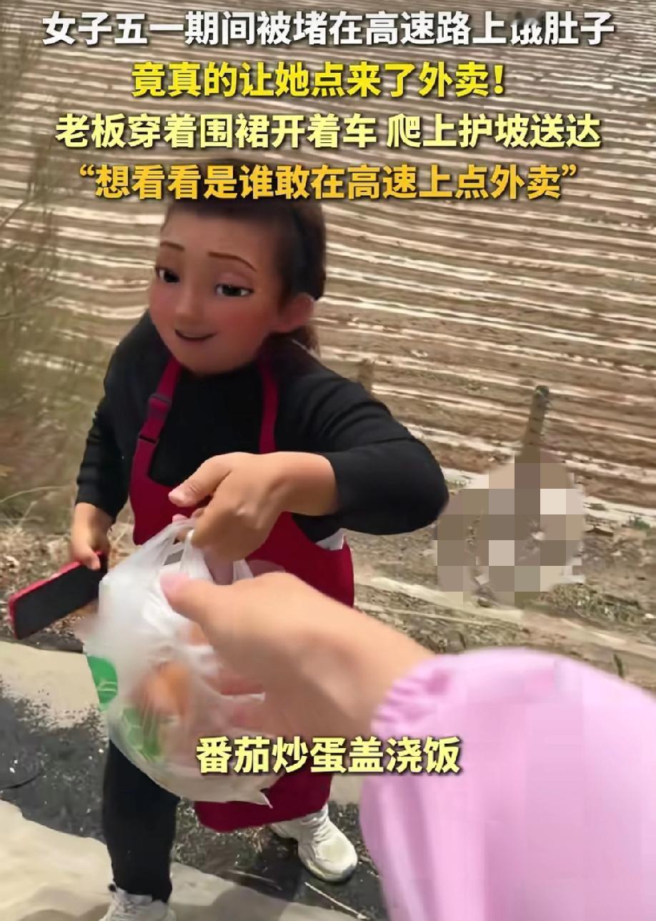高速上点外卖
顾客抱着试试的心态点了外卖，
老板想看看谁这么头铁竟真送过来了！
