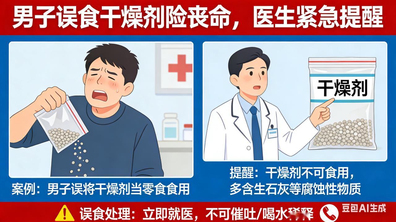 男子误食干燥剂险丧命，医生紧急提醒

惊魂10余小时！杭州男子误食干燥剂，生死边