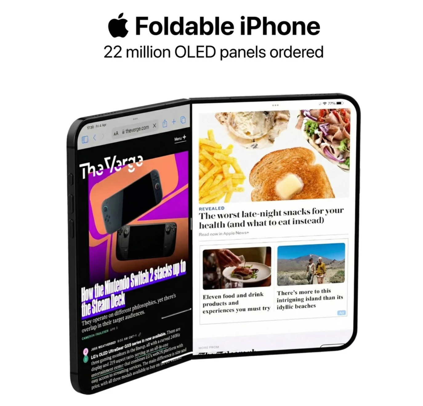 供应链最新曝光，苹果向三星订购了2200 万块OLED面板，用于可折叠iPhon