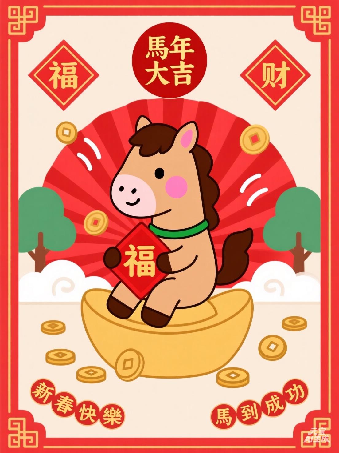 🐴福到财到，马年大吉！新年快乐，万事如意！💰🎉