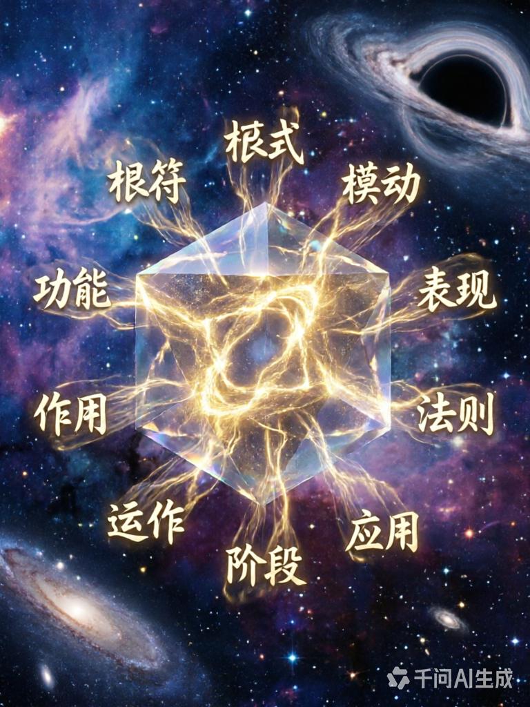 宇宙五行：水源：引力、场；木作：空间；火质：速度能量；土势体：物质形结；金：应：