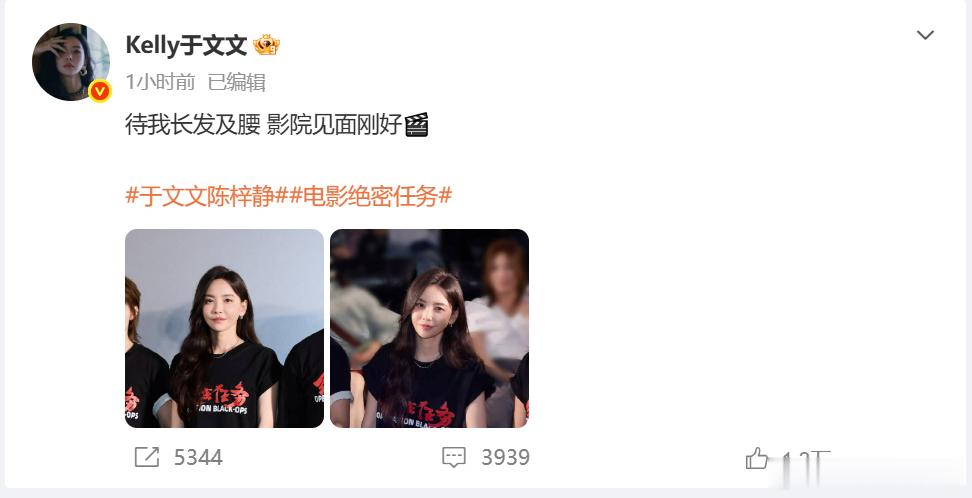 于文文诗意宣传新电影于文文长发及腰了 于文文诗意宣传新电影《绝密任务》！一句"待