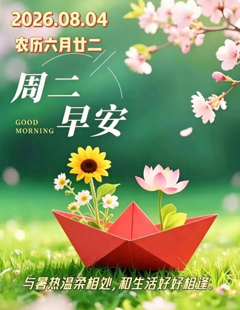 🌺2026./8月4日，蝉声随夏远，暮风散热浪🌺

🌴🌻时序走入八月浅秋