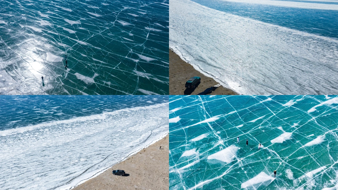 普莫雍错这个蓝冰冰裂，正当季，要抓紧~