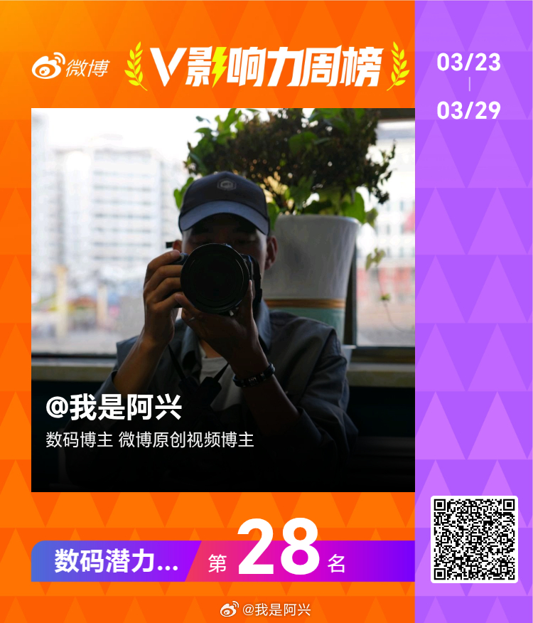 【V影响力榜 2026年第13周】「数码潜力周榜」揭榜。点此查看完整榜单网页链接