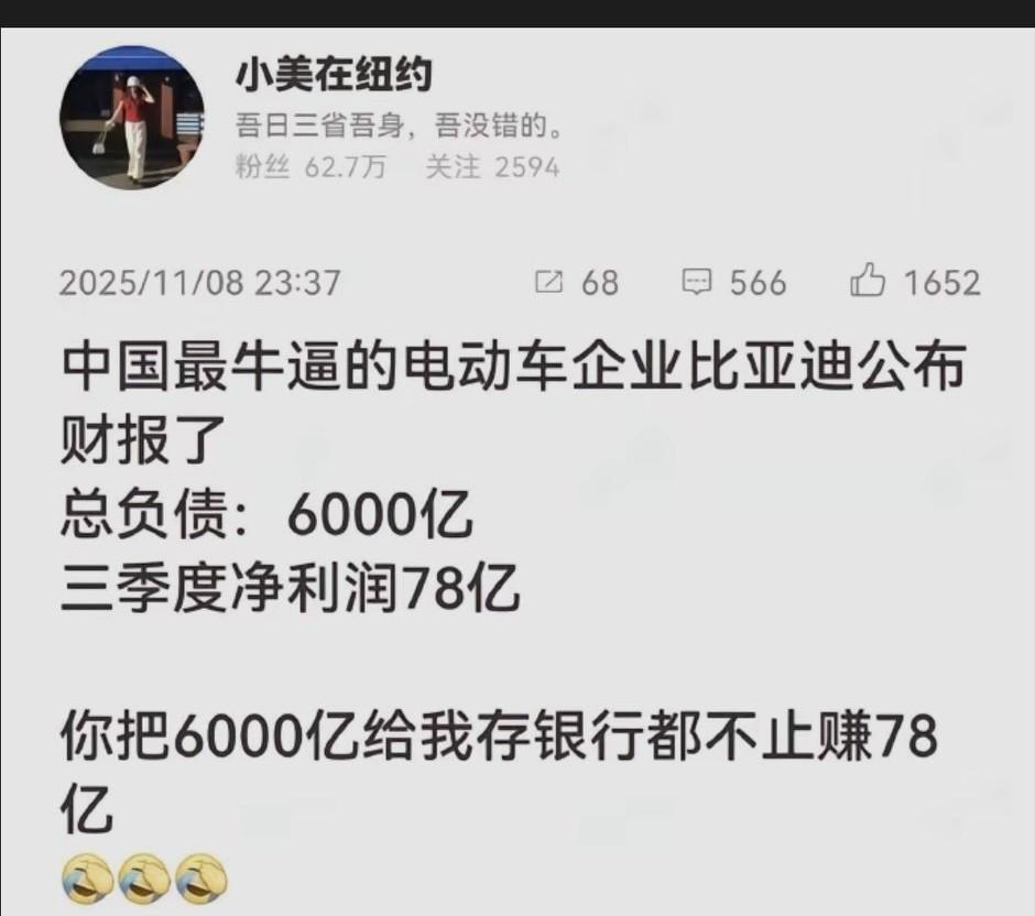 比亚迪，敢负债才能大发展，这就是格局，一般人谁敢？[大笑]
   比亚迪2025
