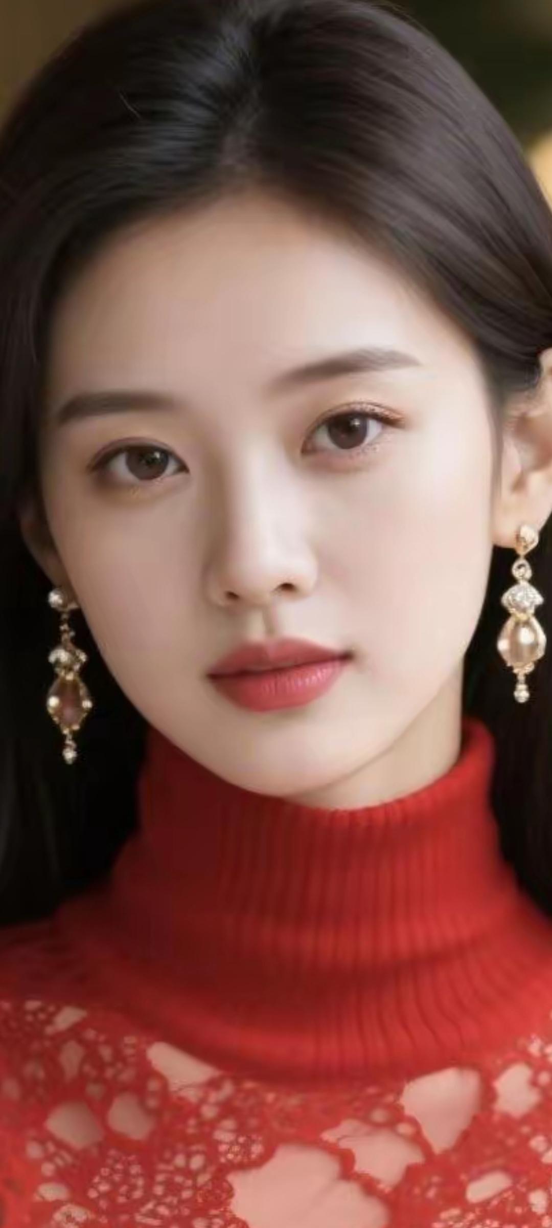 优雅红衣，精致耳饰，气质满分！