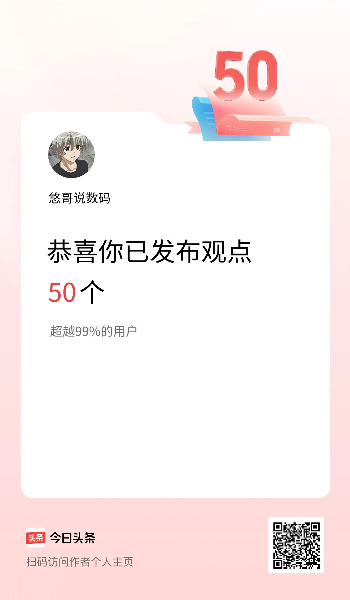 我在头条累计投稿观点50个