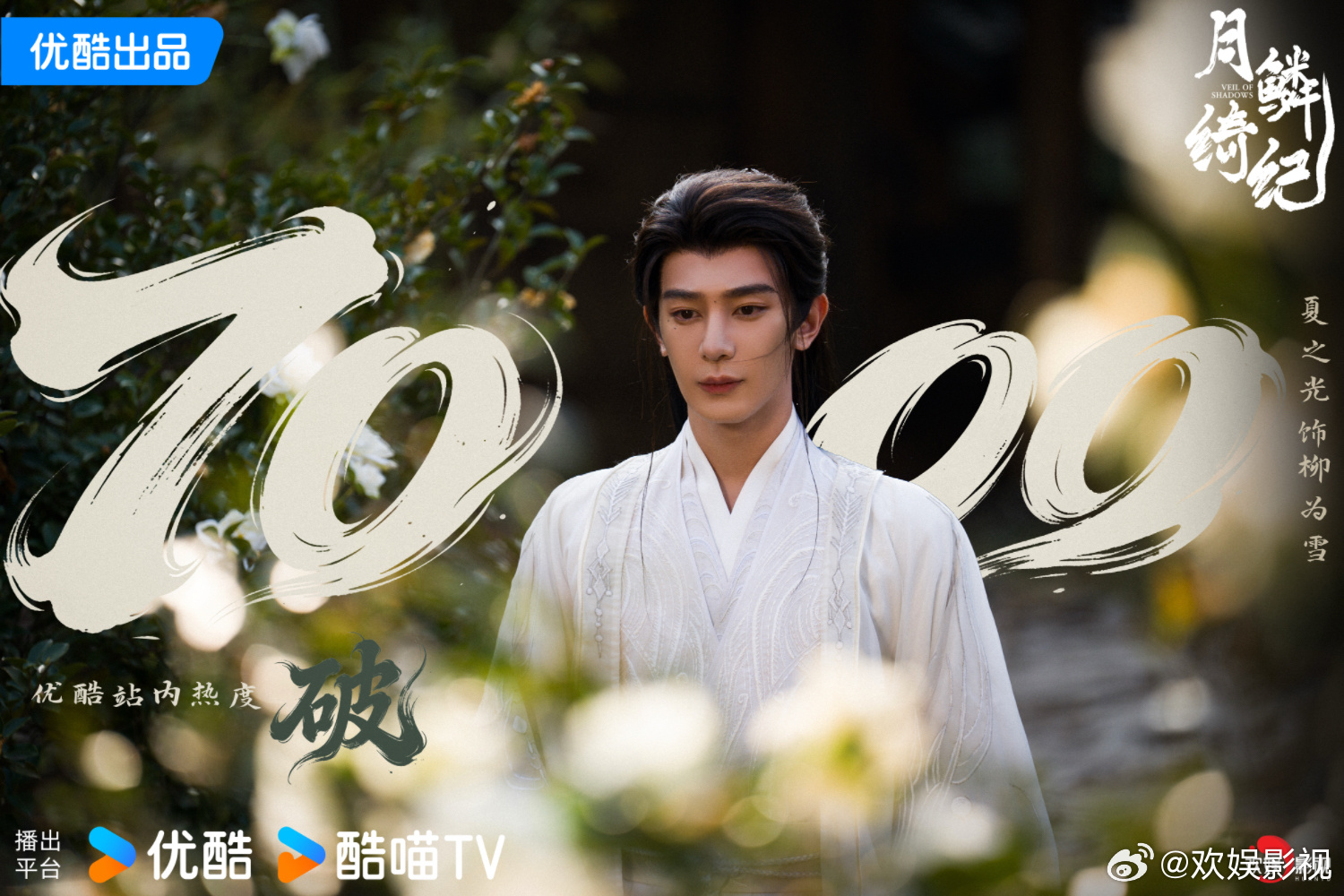 白衣覆雪，心守一诺。欢娱影视特邀主演的《月鳞绮纪 》优酷站内热度破7000！ 