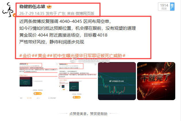 黄金提前预埋4044空抵达4035减持先拿90点幸福早就说过，没有离场的义务！震