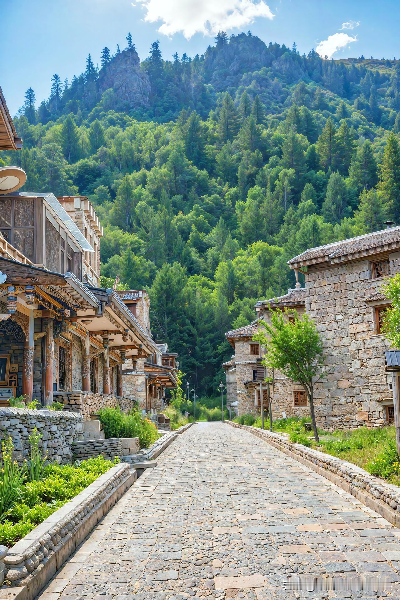 一条石头路穿过山间小村庄，就像一条纽带，串起了村庄与外界的联系。就像李娟笔下能走