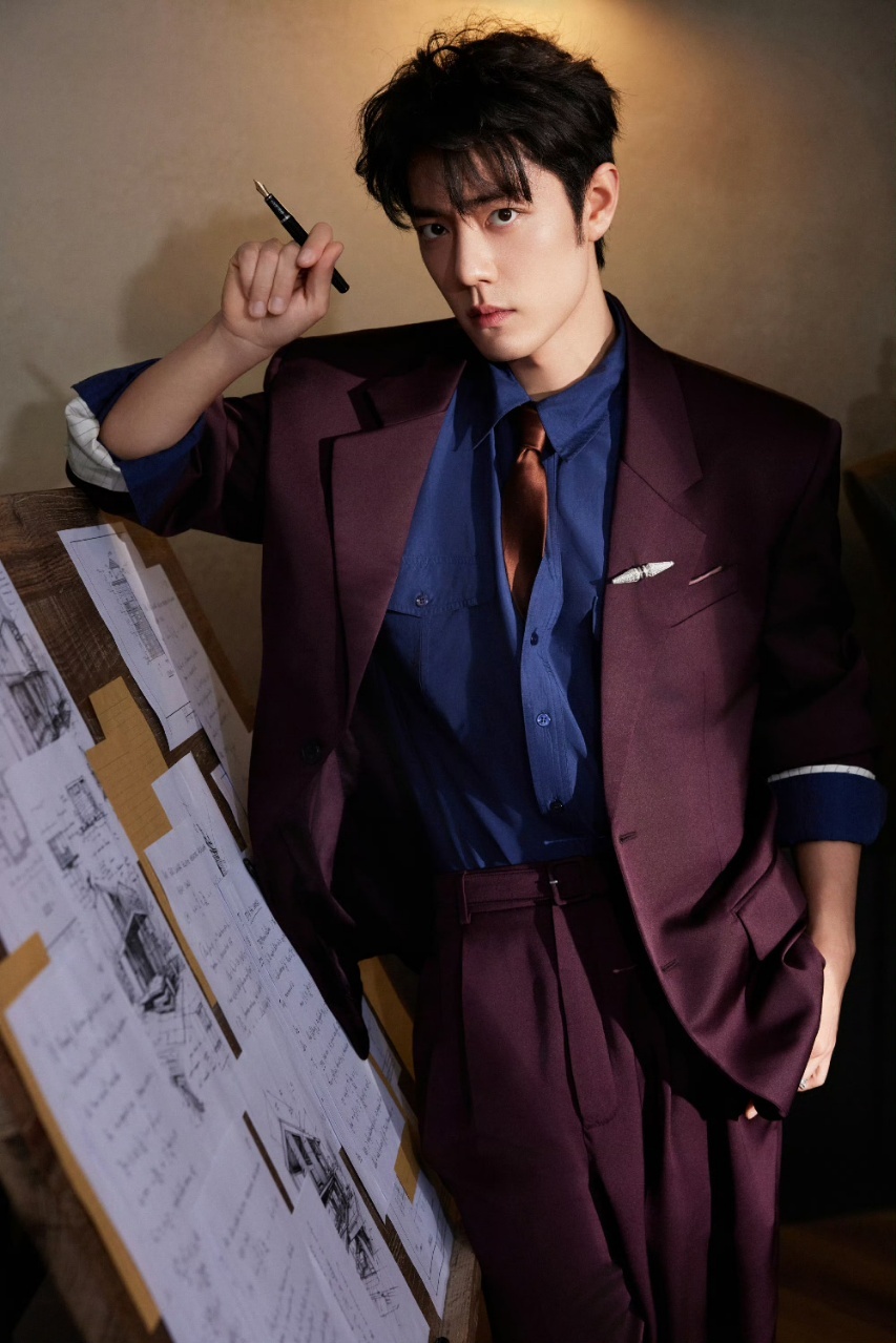 肖战肖战紫色复古西装肖战蓝色内搭西装肖战紫色复古西装帅得很 