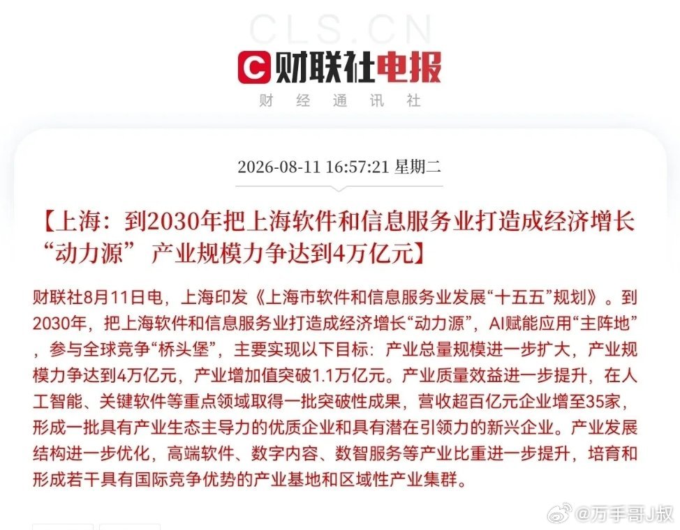 上海牛逼了，又放大招，国产软件预计要疯狂了吧下午4点57分，又一份重量级产业规划