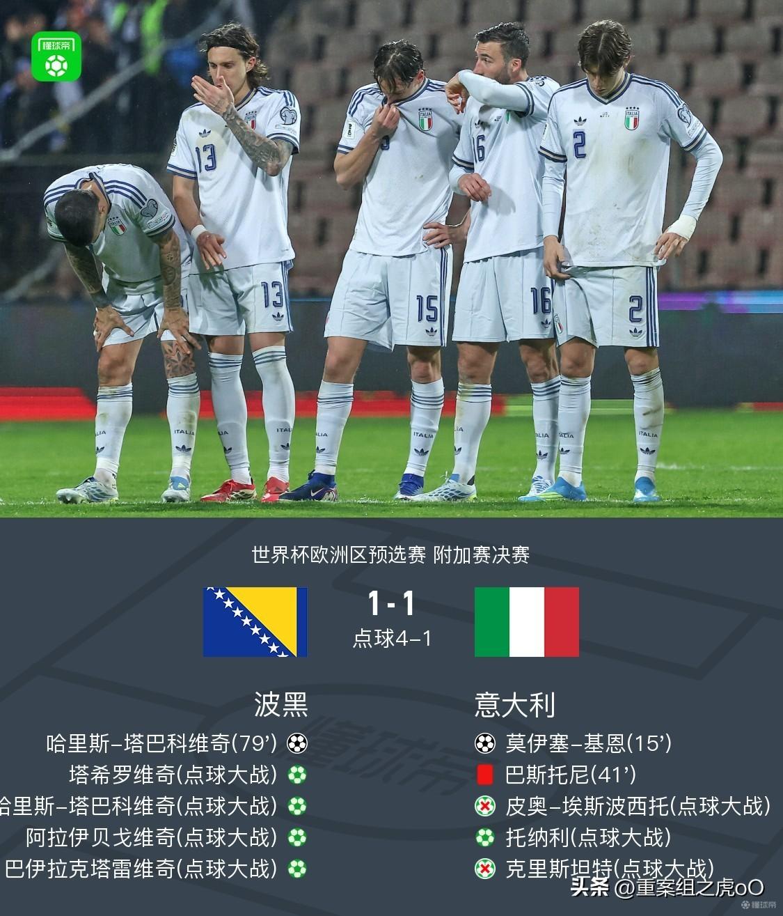 十人意大利总比分2-5波黑，连续三届未进世界杯
加图索，你但凡聪明一点，也不会让