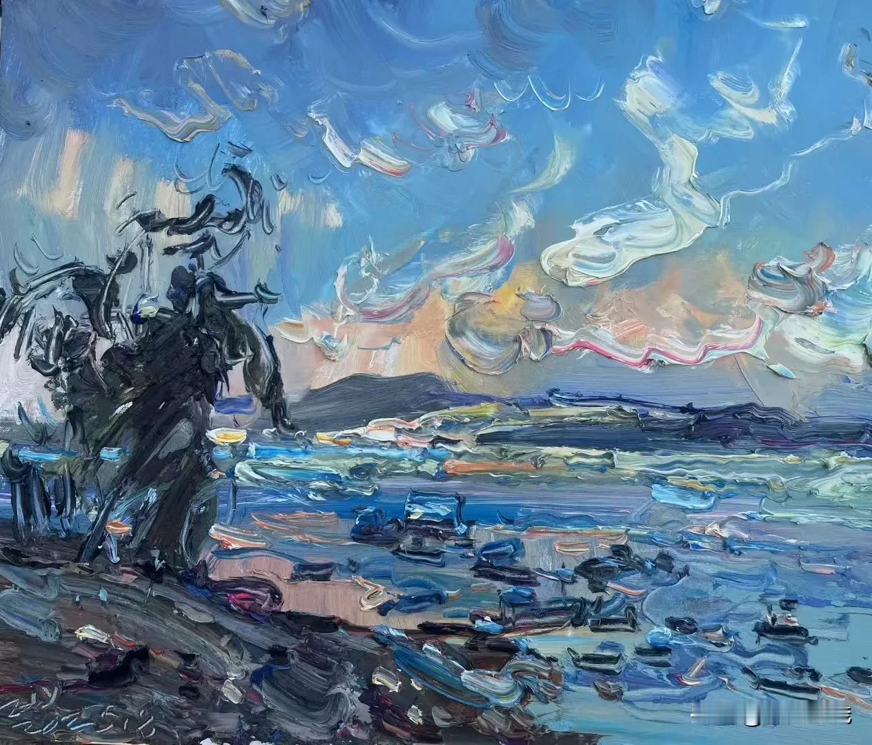 张继渝老师绘画作品欣赏
抚仙湖的傍晚 布面油画 70x60cm