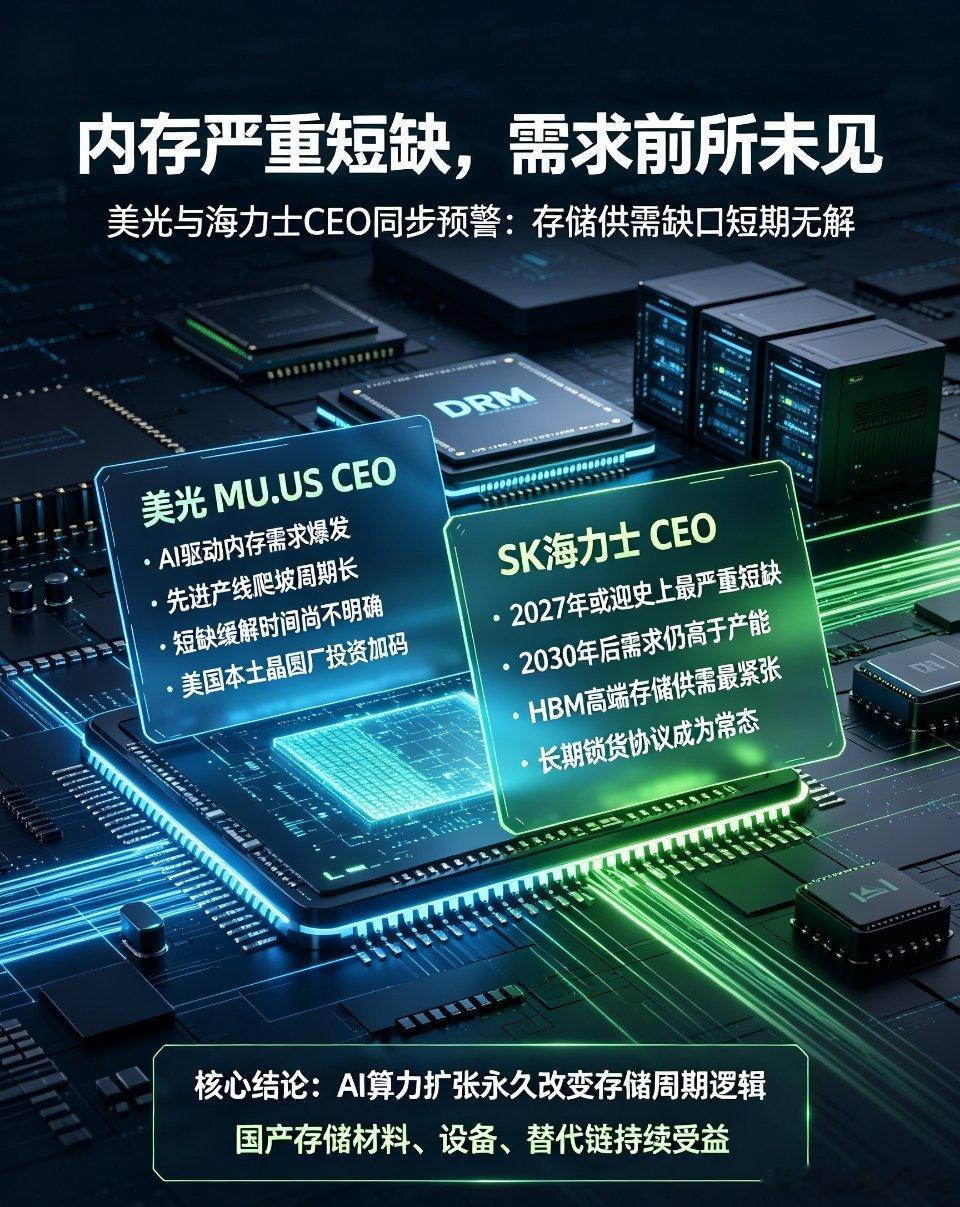 两大存储巨头CEO同步预警：全球内存严重短缺，供需缺口短期无解全球两大头部存储企