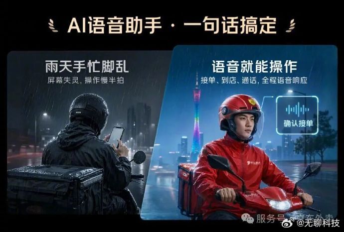 【京东外卖推出 AI 智能头盔】今日，京东外卖正式发布自研 AI 智能头盔，首批
