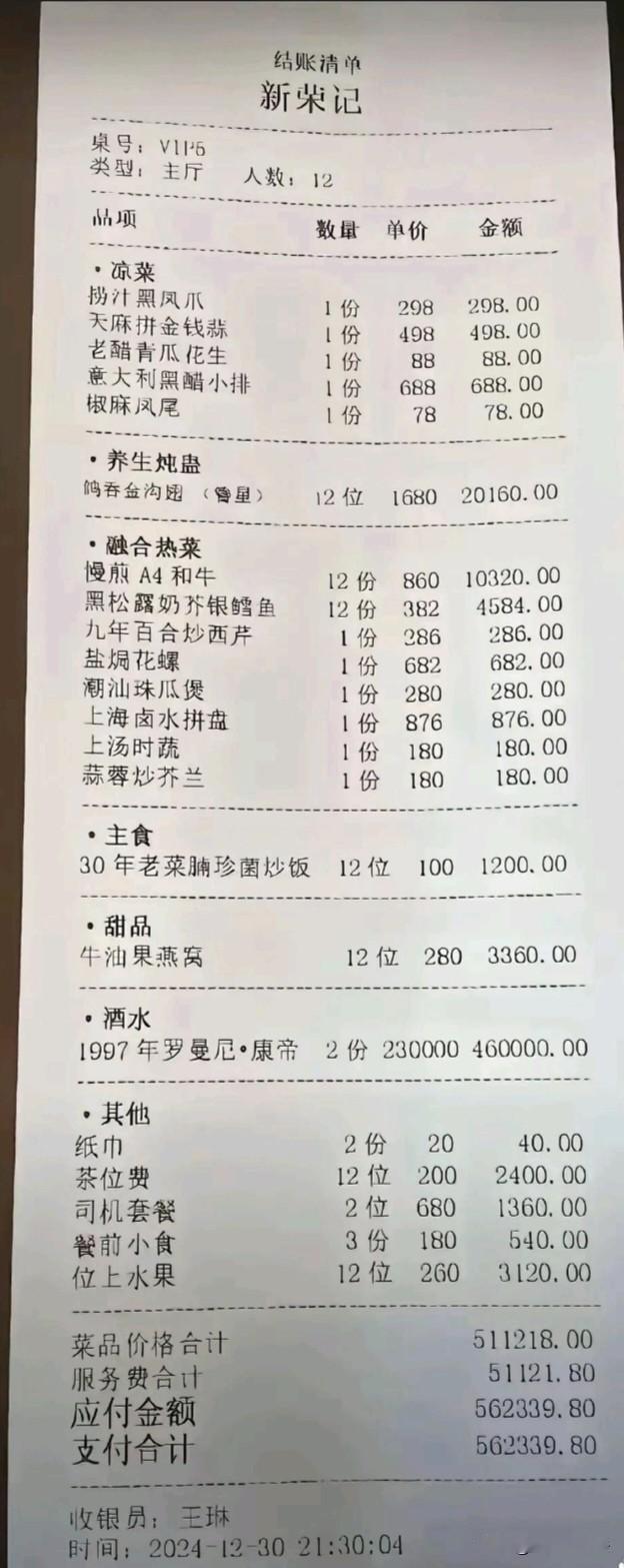 看了这张结帐清单，估计马云也撑不了多长时间