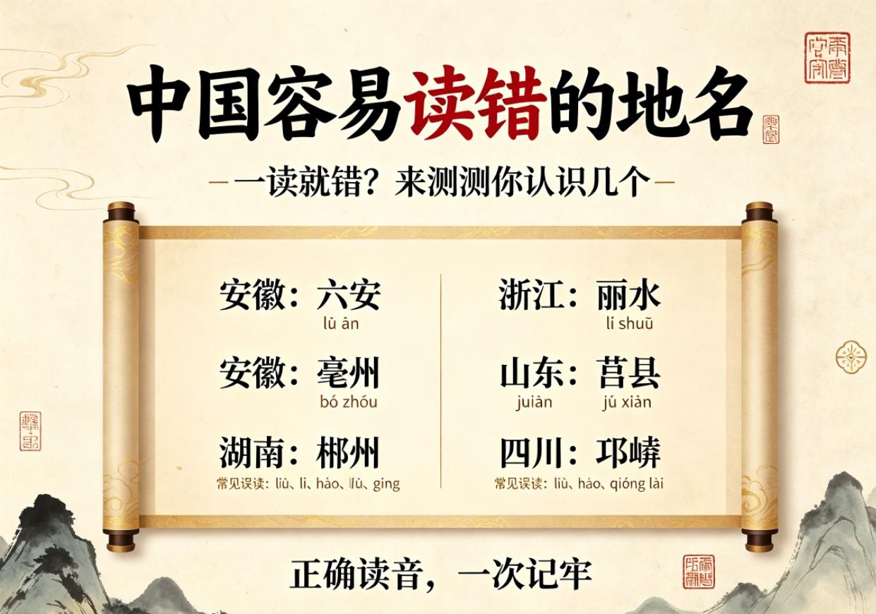 我国容易读错的20个地名，你能读对几个
1. 重庆涪陵（fú líng 读：伏陵