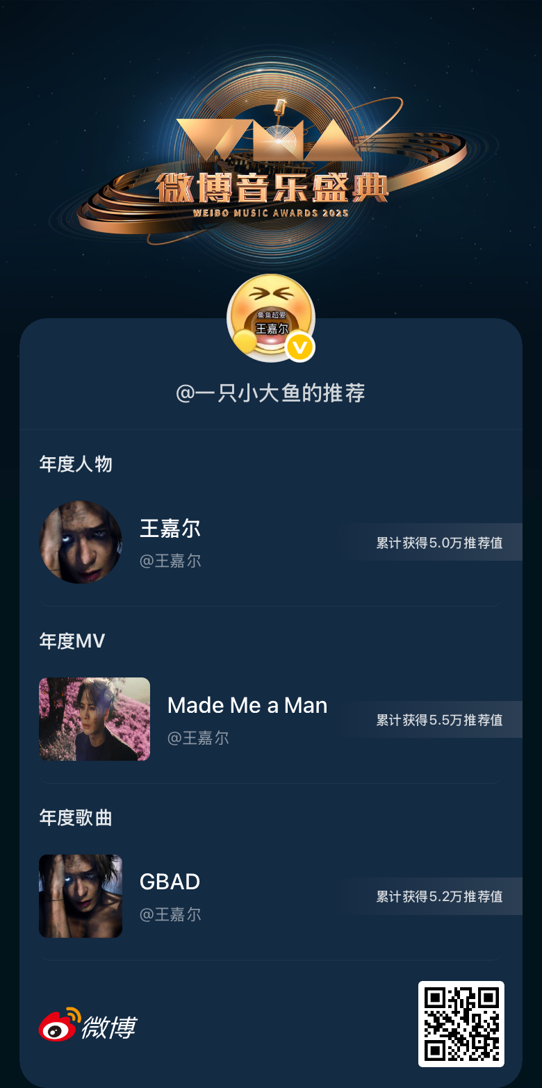 WMA微博音乐盛典 这是我的2025音乐年度最爱，快来分享你的推荐吧！ ​​​