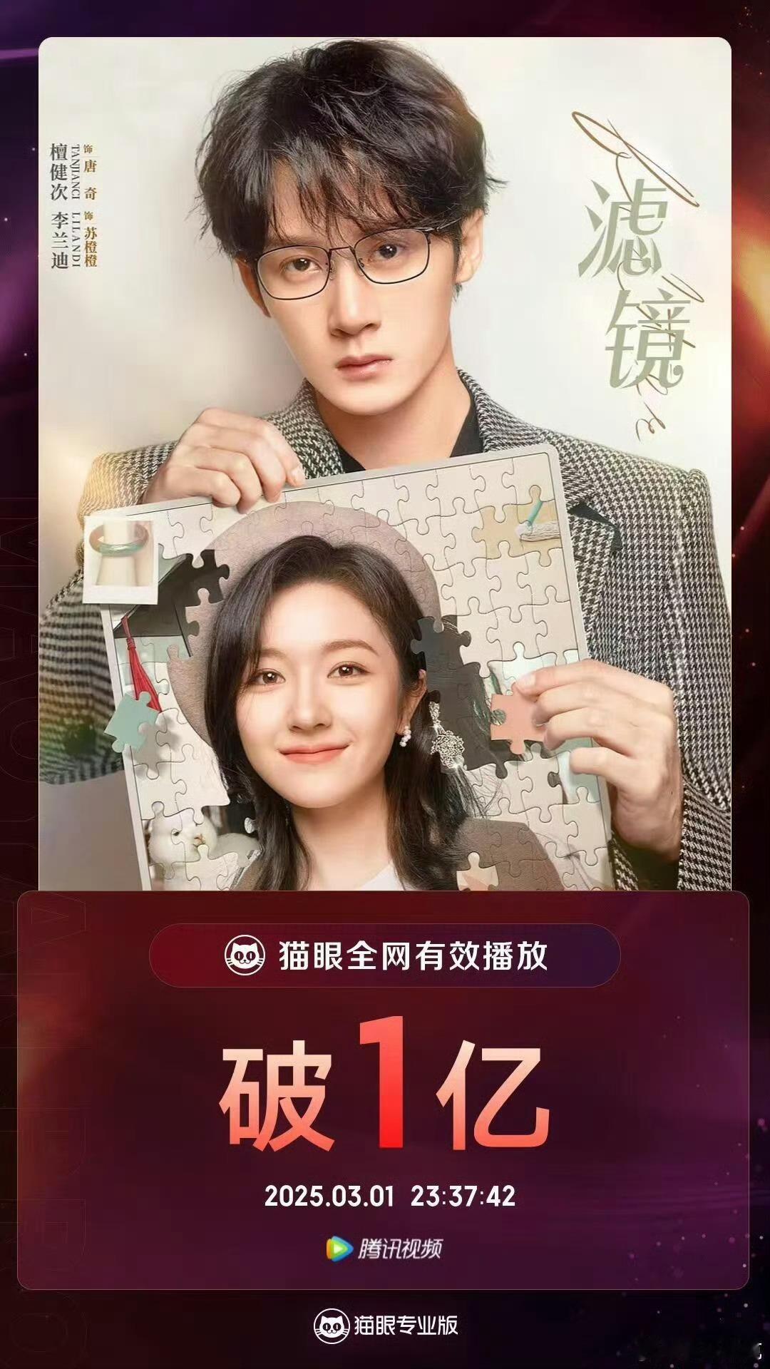 檀健次滤镜有效播放量破1亿  檀健次滤镜有效播放量破亿 檀健次滤镜有效播放量破1