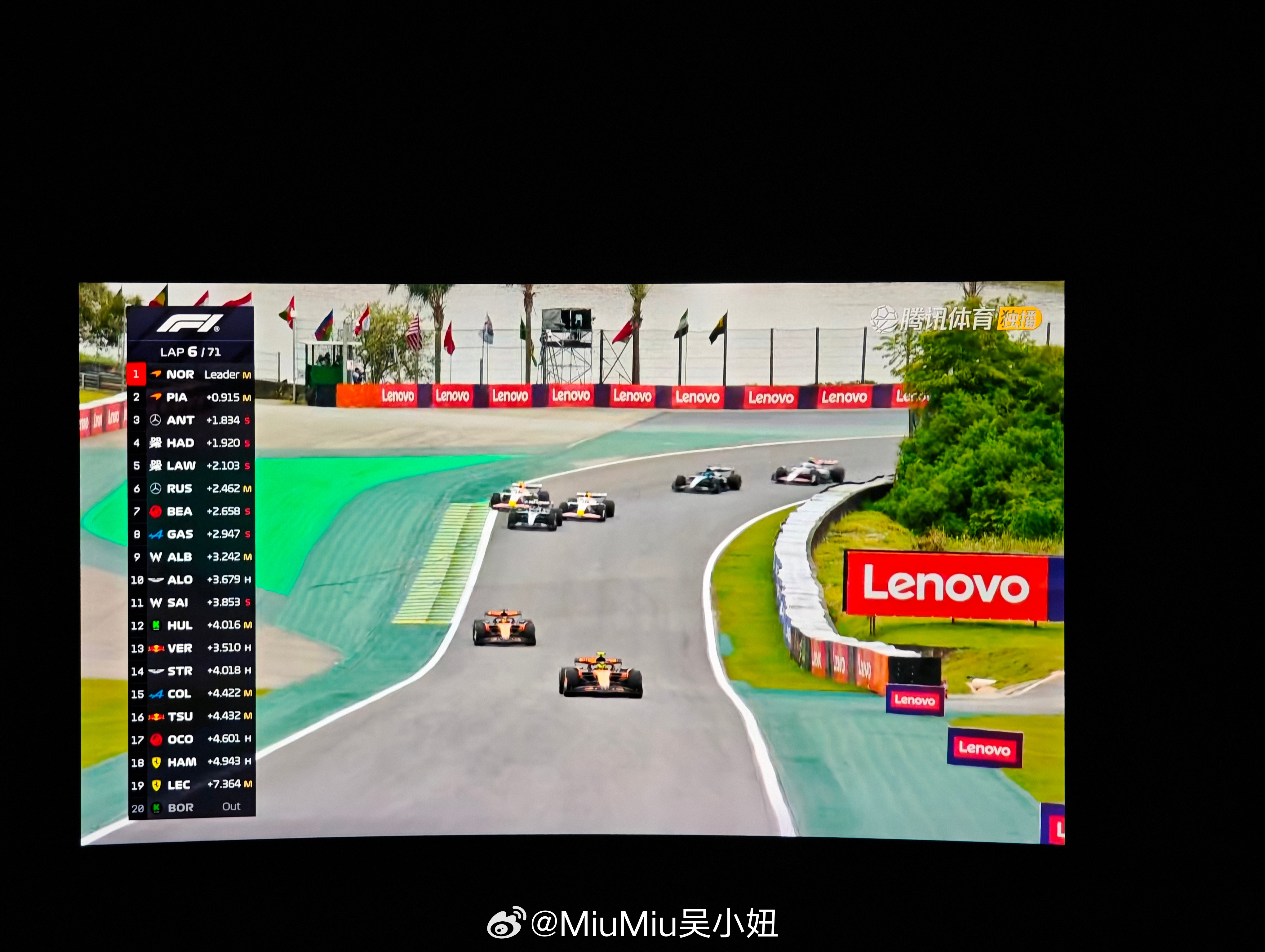 f1巴西站 正赛开赛第六圈勒克莱尔就被无辜误杀[允悲]（你别过来啊~~~砰，前轮