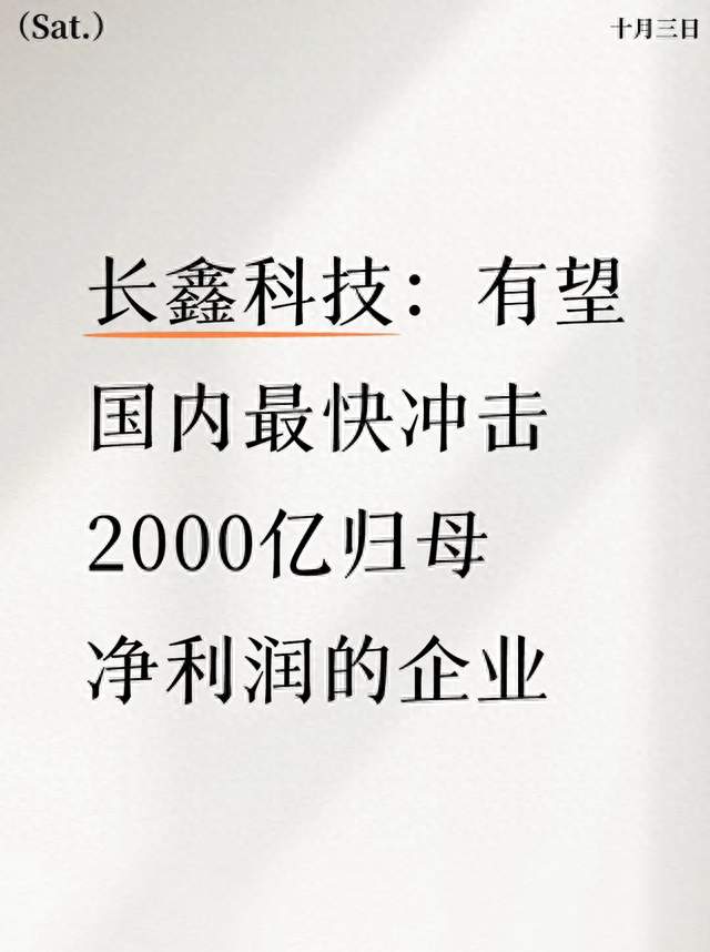 长鑫科技：有望国内最快冲击2000亿归母净利润的企业