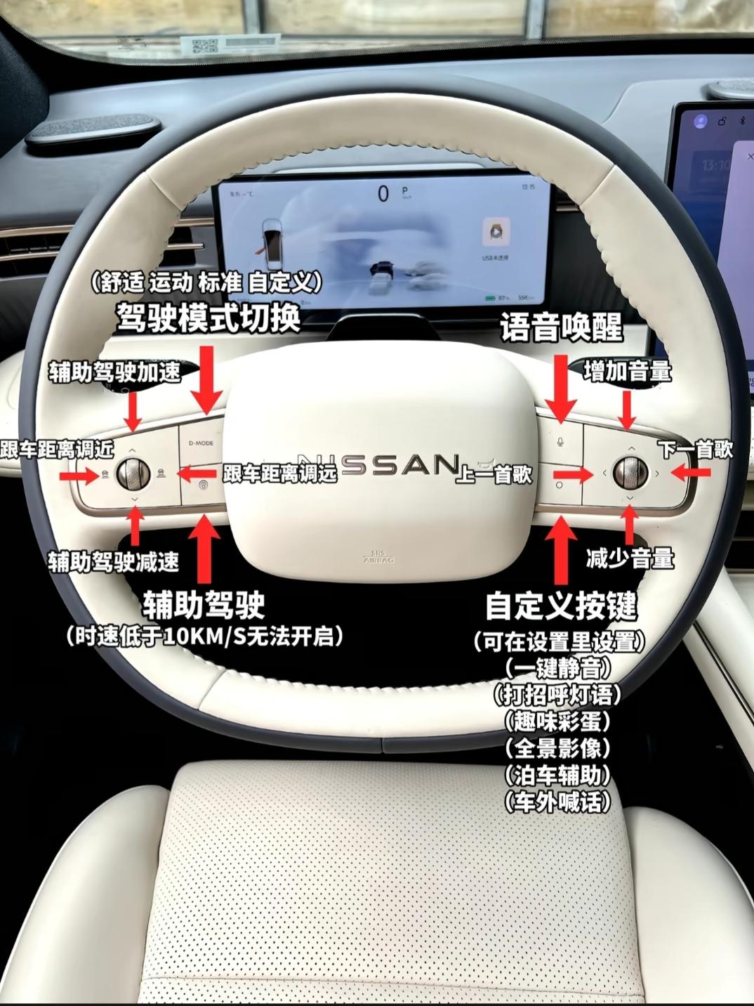 日产NX8有些物理按键，一定要好好用。方向盘左边管自适应巡航，切换驾驶模式。右边