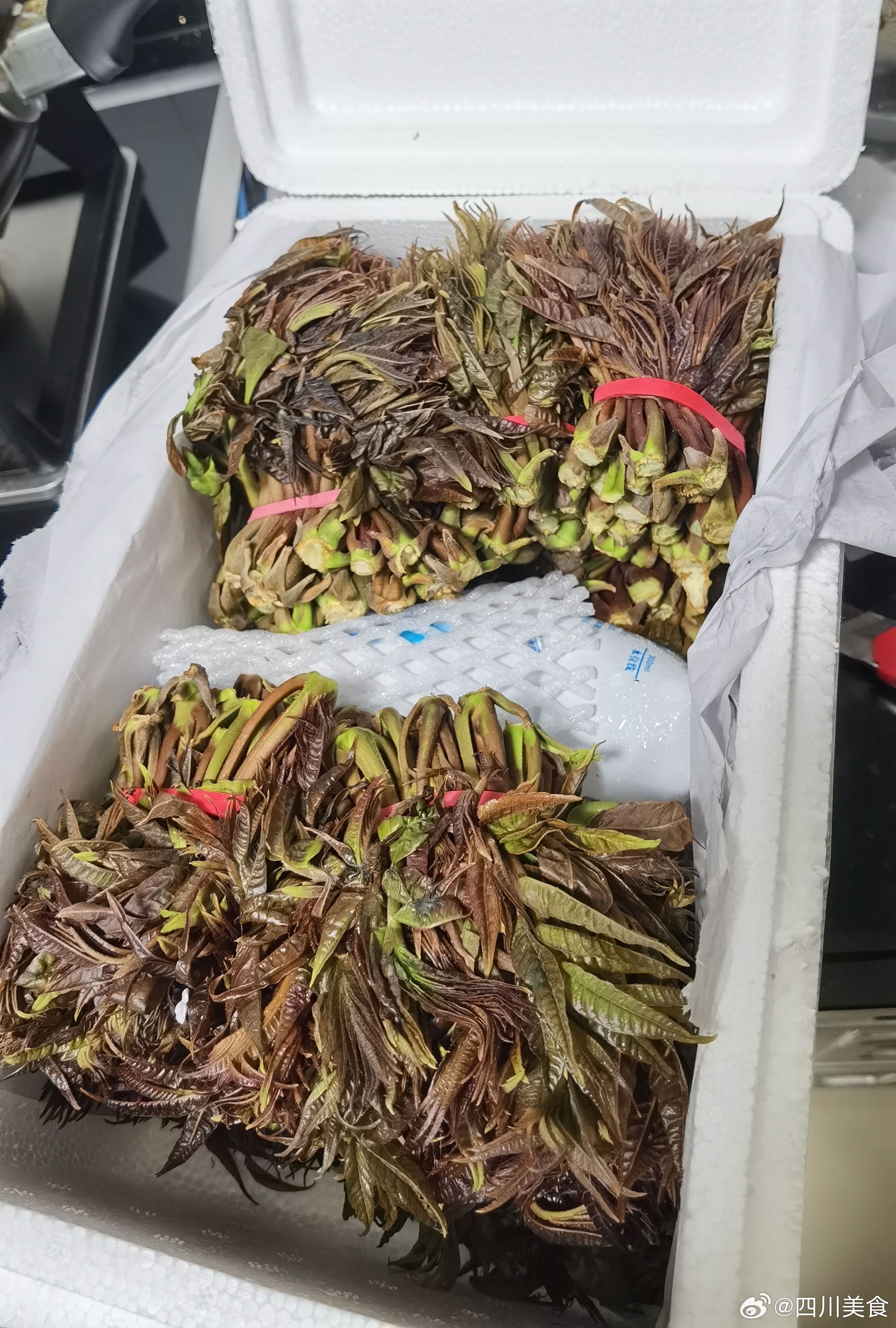 宝子们下单的头茬香椿已经到货啦~评价说：“香椿很干爽开箱就闻到香味 2斤有9小把