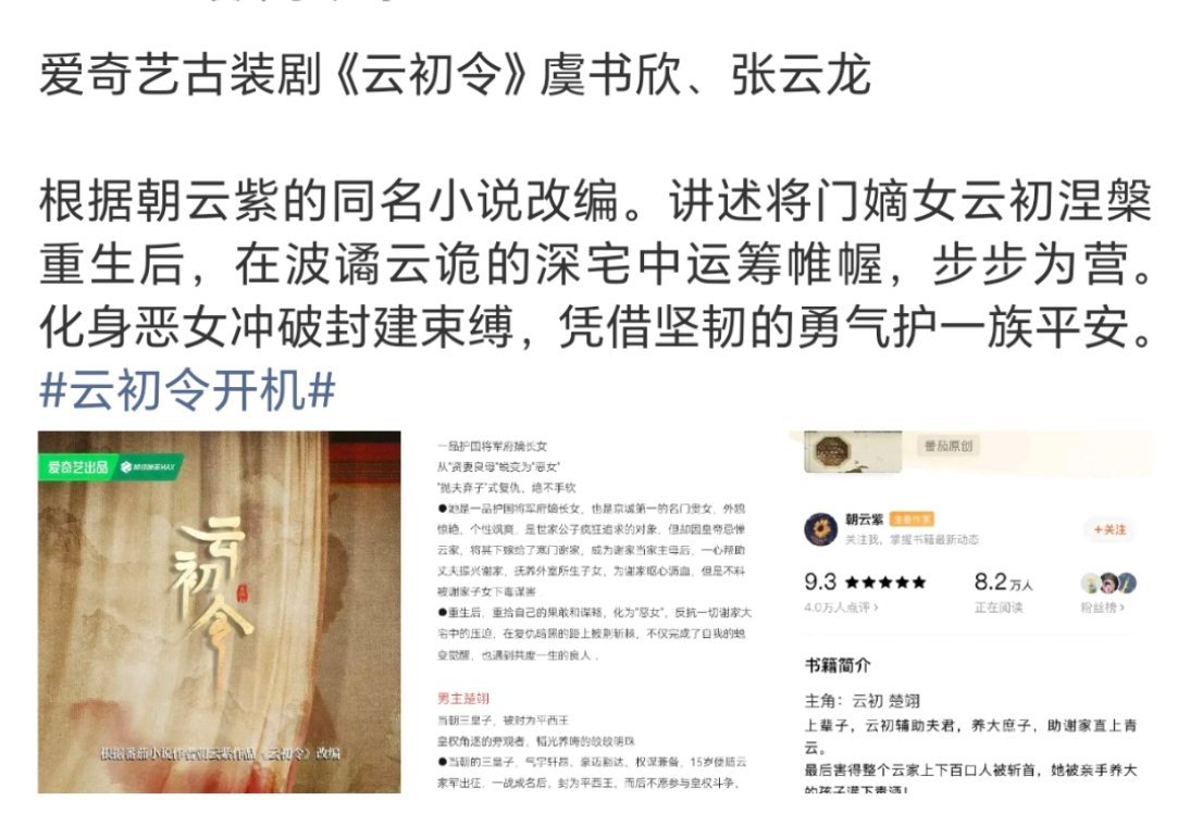 虞书欣、张云龙《云初令》简介有点吸引人.很不错啊 ​​​