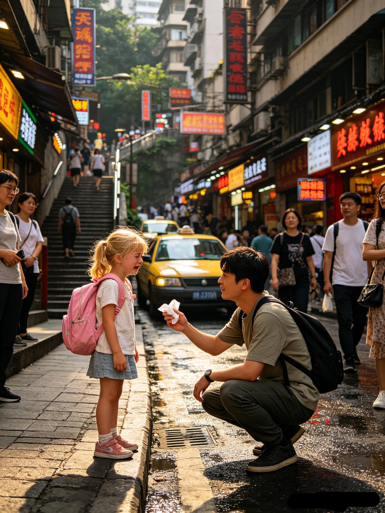 法国小女孩重庆街头走失，小伙递一包纸巾，改变她一生

2019年盛夏，重庆热闹的