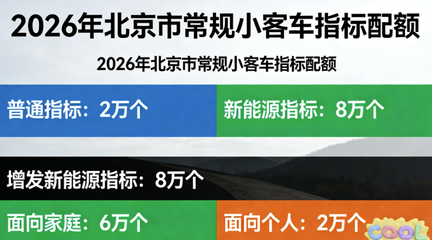 重磅福利发布。北京增发8万个新能源小客车指标，2026年常规指标10万+增发8万