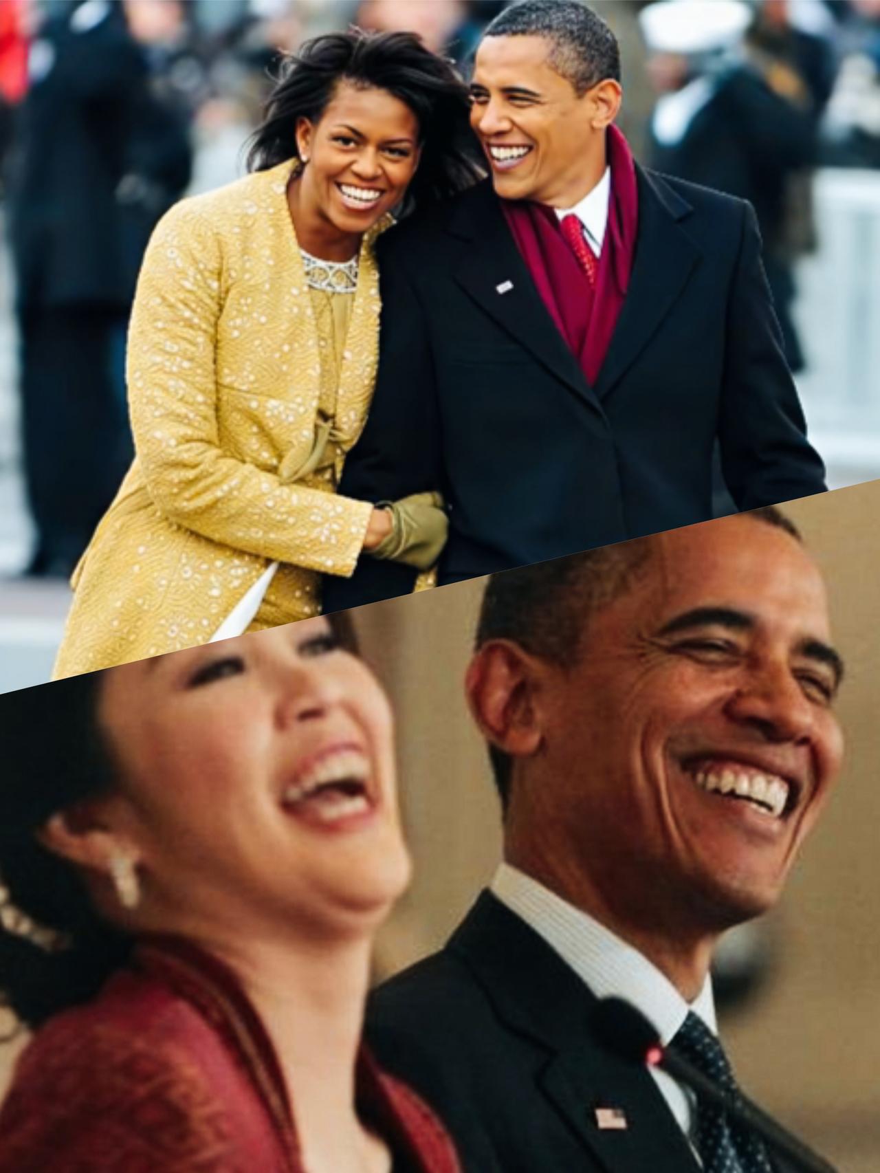 奥巴马和妻子在一起笑的开心呢？还是和英拉在一起时笑的开心呢？
奥巴马看似一样的笑