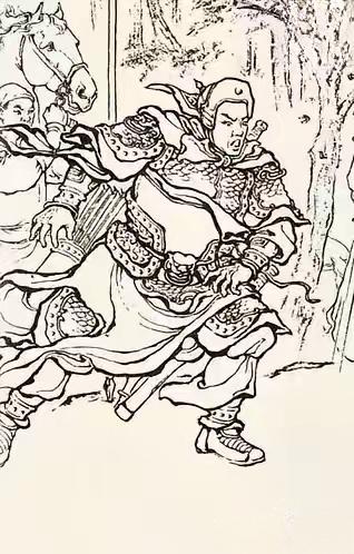 图中这员战将顶盔贯甲，血染征袍，相貌堂堂，猿臂蜂腰，身材魁梧，只见他前...