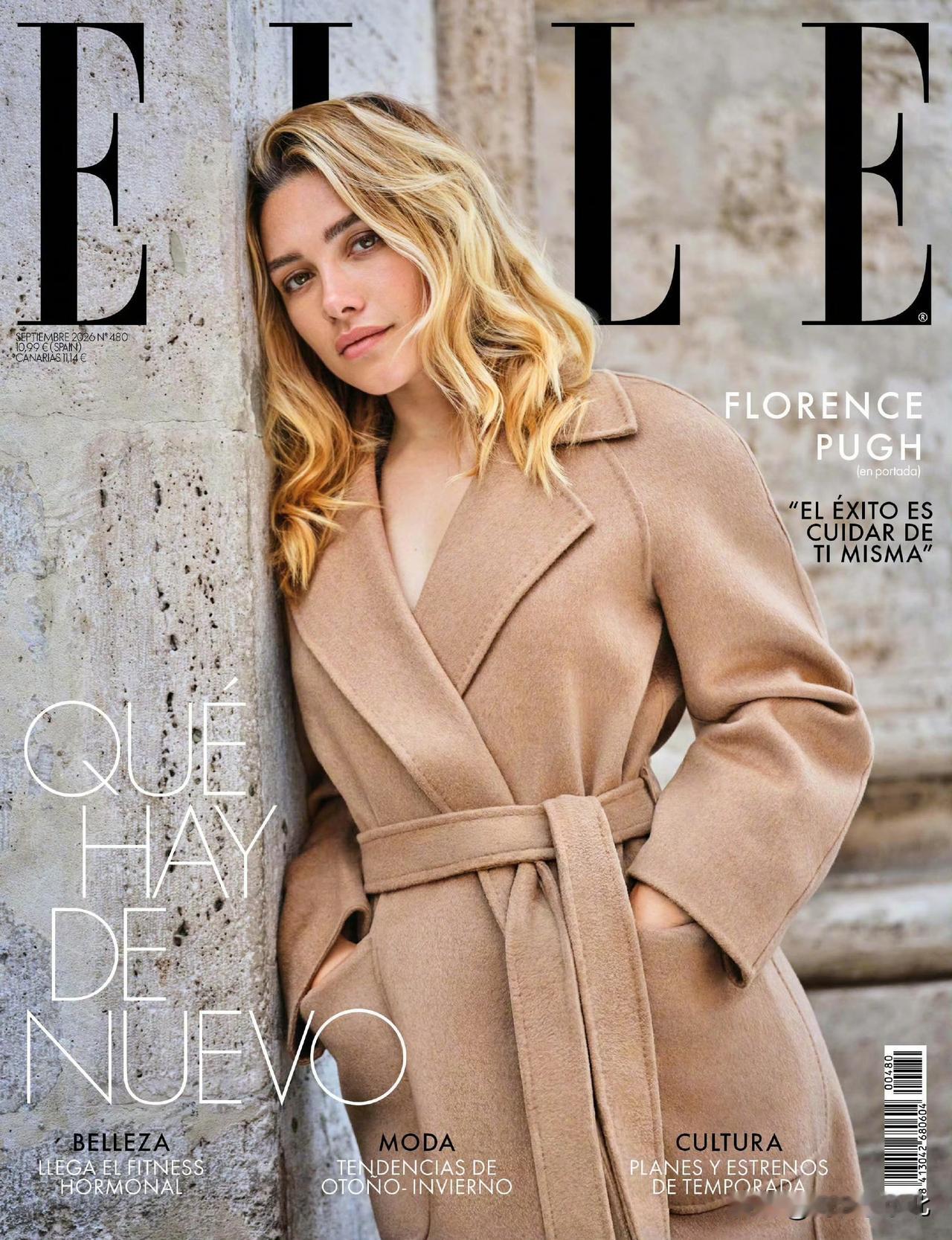 外娱资讯，弗洛伦斯·皮尤近日为时尚杂志《ELLE》拍摄了西班牙版九月刊的封面及扉