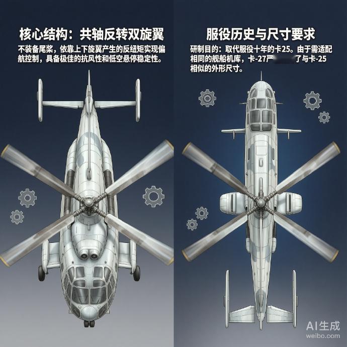 军事ai新视野 卡-27/28“蜗牛”反潜直升机［苏］机长：11.3米主旋翼直径