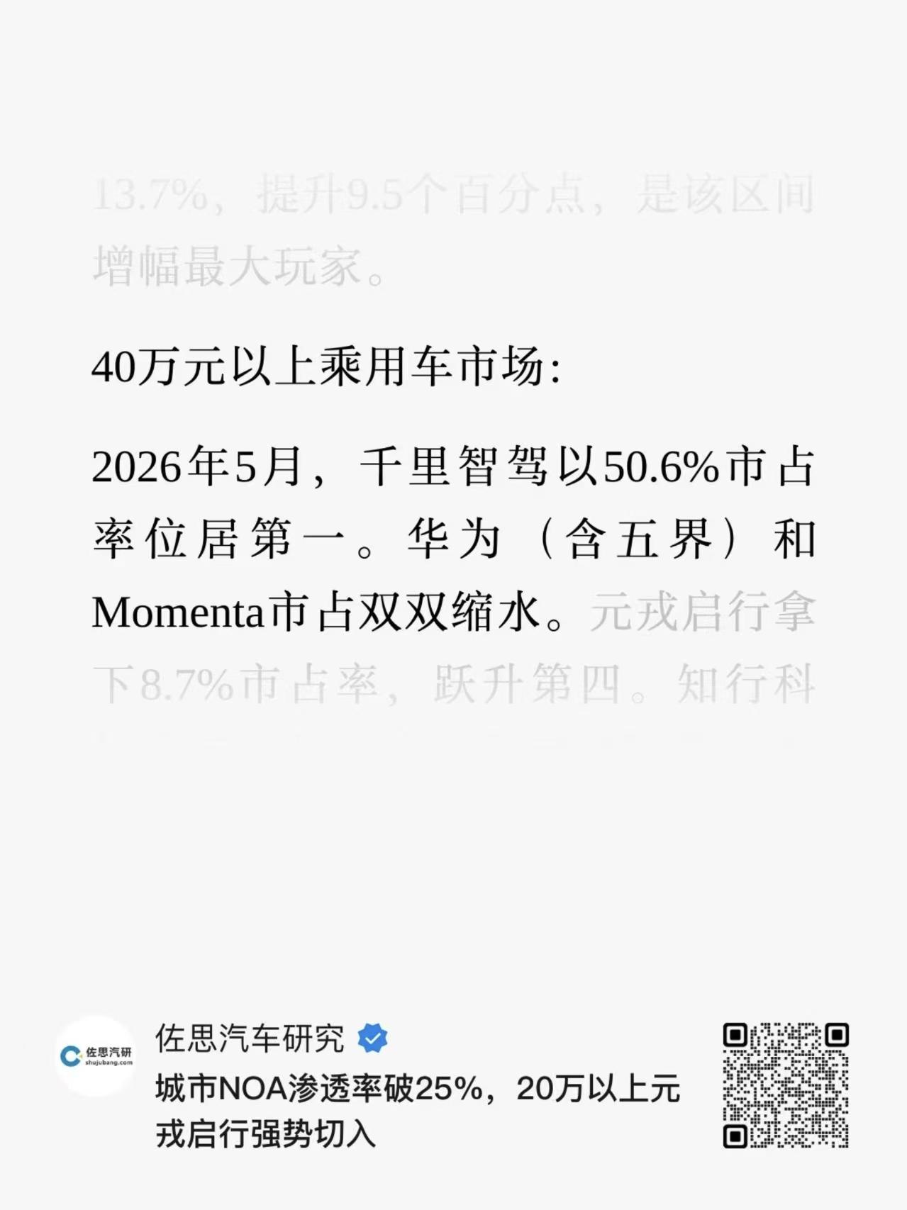 不光高端新能源车，高阶智驾市场也是风云变幻，千里科技反超华为，戳破主机厂自研的最