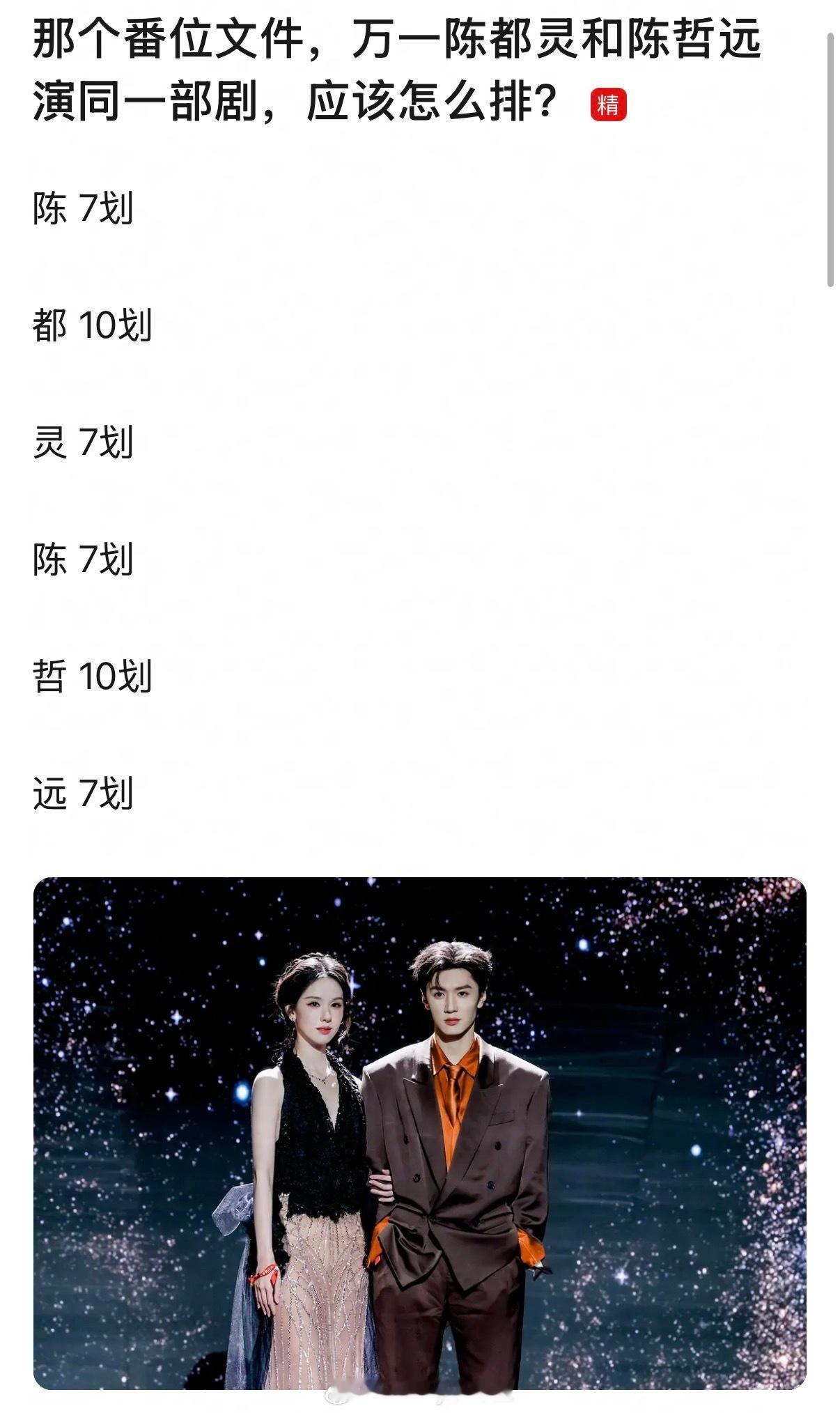 按照演员番位新规来说，陈都灵、陈哲远名字笔画一样，这两人这辈子能合作吗