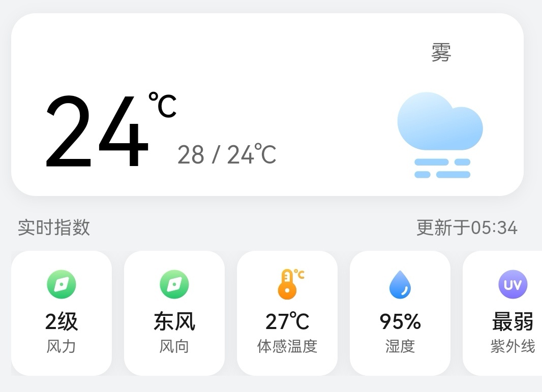 预报的大雨还没下，湿度大，很闷。 