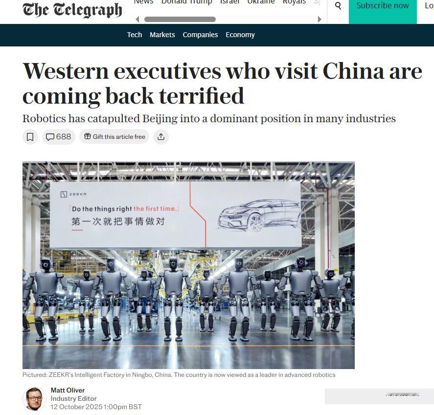 访问中国的西方高管惊恐万分，这次是汽车和机器人1. 近期一个新闻是，2025年7