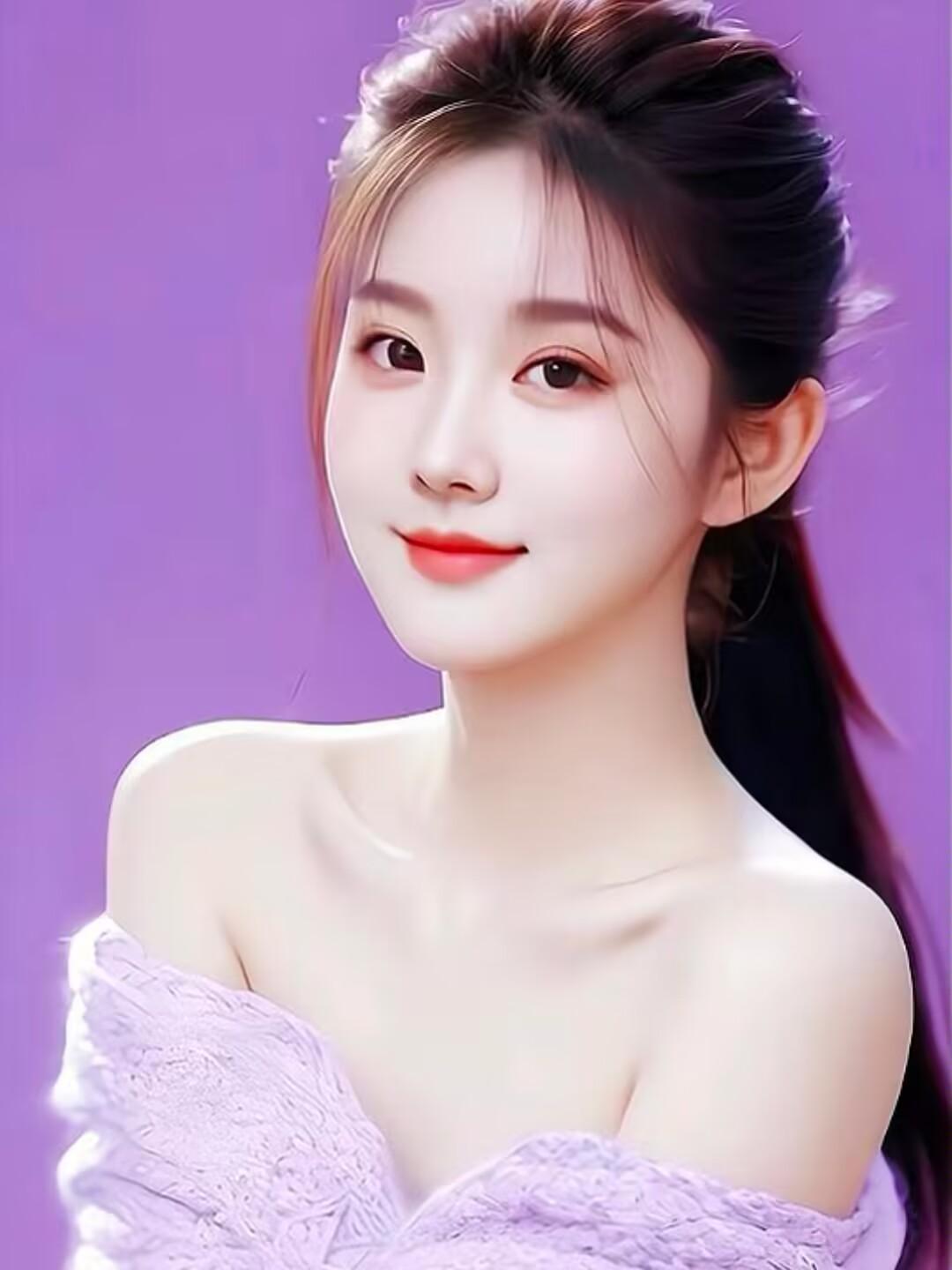 温柔甜美的少女，浅紫色蕾丝裙，梦幻般的微笑😊
