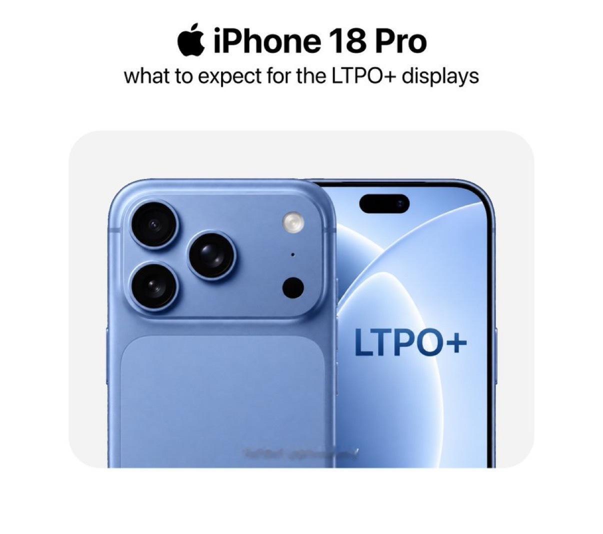 iPhone 18 Pro 将配备 LTPO+ 显示屏，以下是它将提供的功能：•