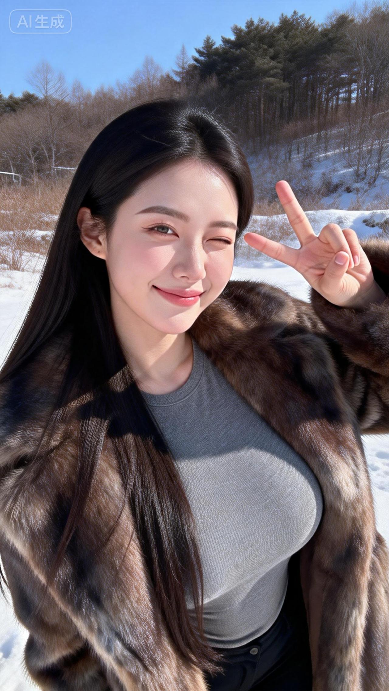 冬日暖阳下的甜美自拍，毛茸茸外套搭配微笑，元气满满！🌞😊少女风写真照 女生穿