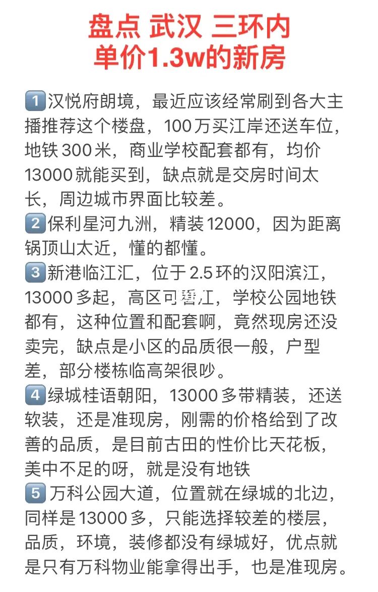 武汉三环内1.3w新房，直接说楼盘名‼️