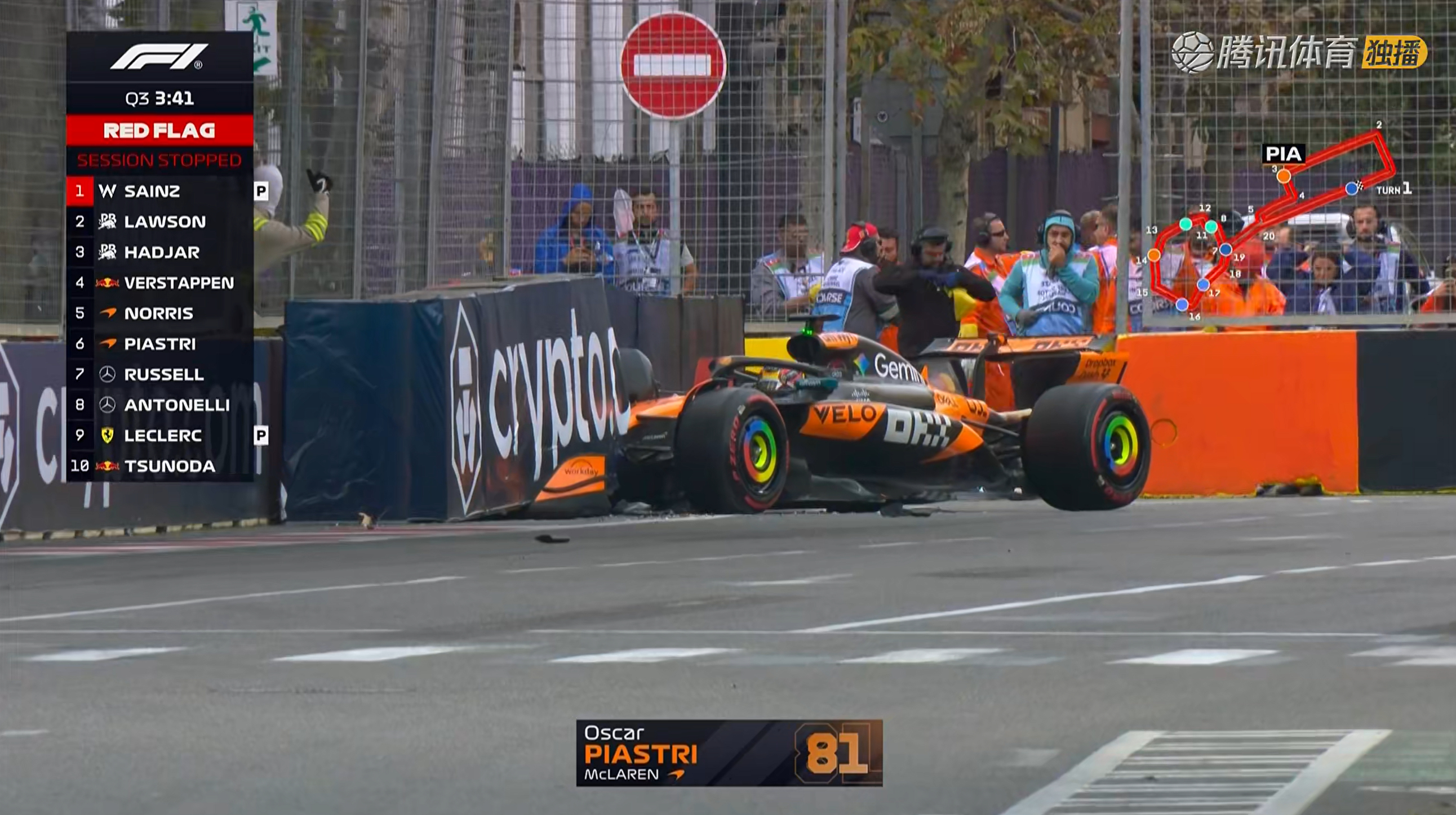 皮亚斯特里撞车，第六次红旗F12025F1阿塞拜疆大奖赛 ​​​
