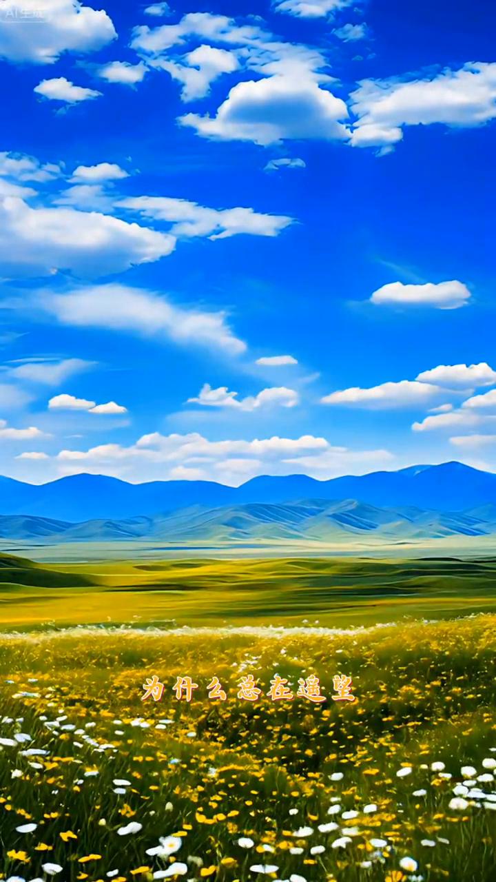 《遥望草原》。
为什么总在这望，我的心儿在远方。在那无边的花海，在那青青的牧场。