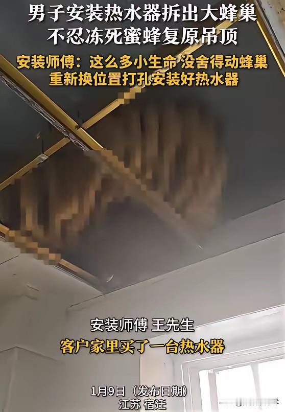 细思极恐！江苏一男子家里安热水器，可没想到，当师傅拆开吊顶，却被吓一大跳，差点摔