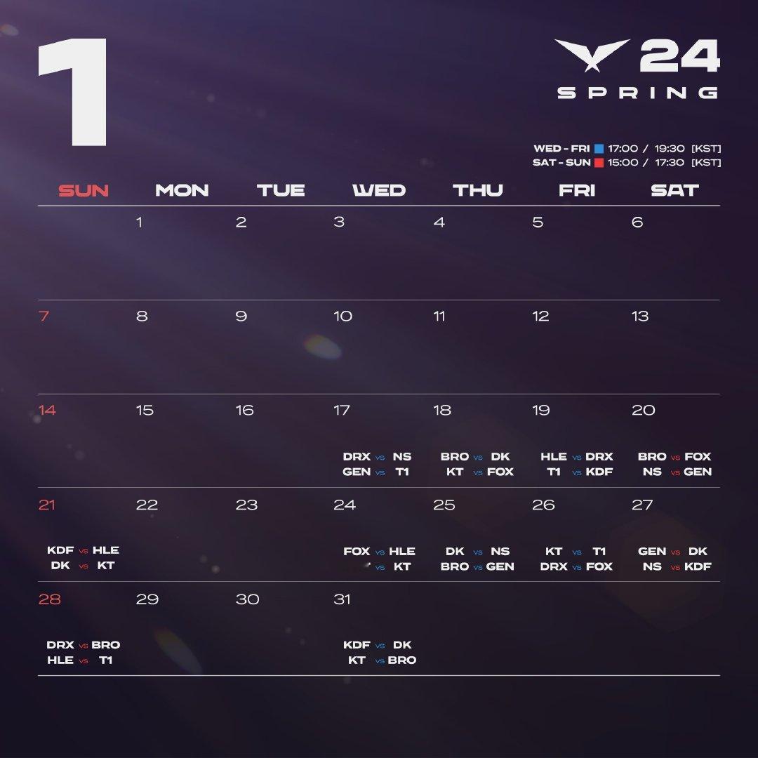 #2024lck#  LCK春季赛时间公布了！帮大家整理了一些重点：[ok] 比