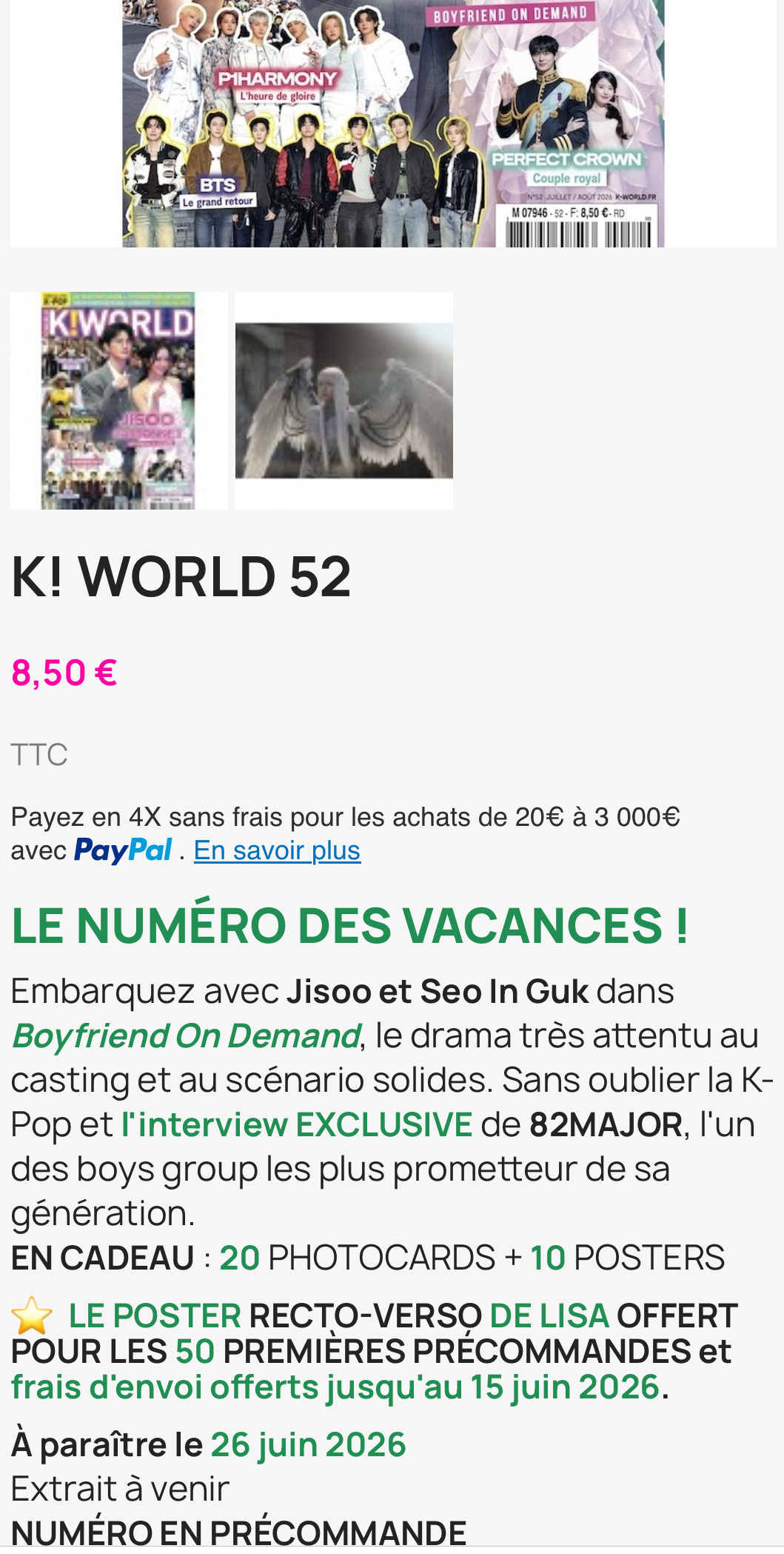 kimjisoo  智秀和《月刊男友》男主一起登上法国杂志《K! WORLD》（